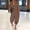 thumbnail image 1 of Wide Leg Pants for Women Women Lady Wave Point Lapel Slim Long Button Rompers Long Pants Jumpsuits, 1 of 3