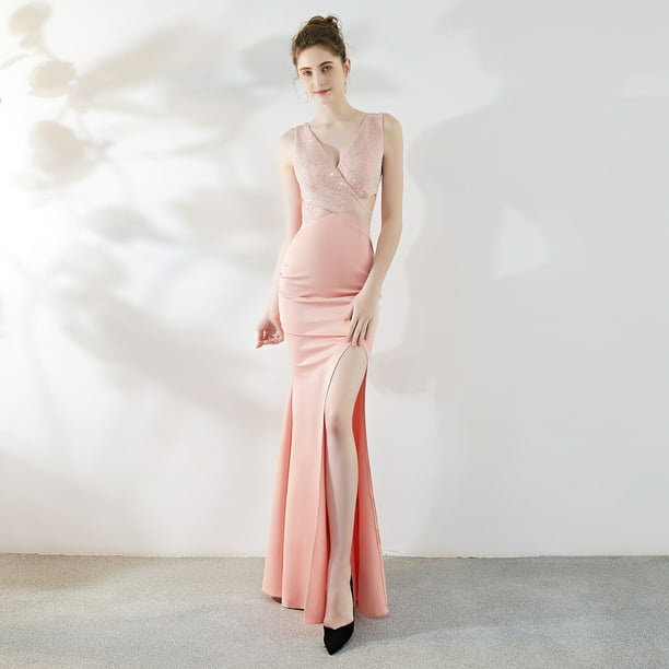 Vestido de noche elegante y sexy para mujer, para banquetes, con cola de pez larga