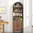 thumbnail image 2 of Walnut 71"H Arched Bookcase, 6-Tier Bookshelf Storage Cabinet with Doors and Open Display Shelves, 2 of 9