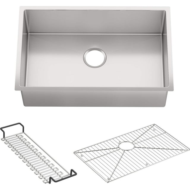 Kohler K-5409-Na Strive 29-Inch X 18-5/16-Inch Undermount Medium Singlebowl Kitchen Sink With Basin Rack Stainless Steel