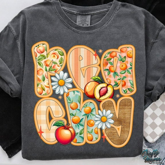 Peachy T-Shirt, Boho Retro Floral Peach Shirt, Preppy Summer Fruit Graphic Tee, Trendy Colorful Summer Shirt, Cute Seasonal Tee