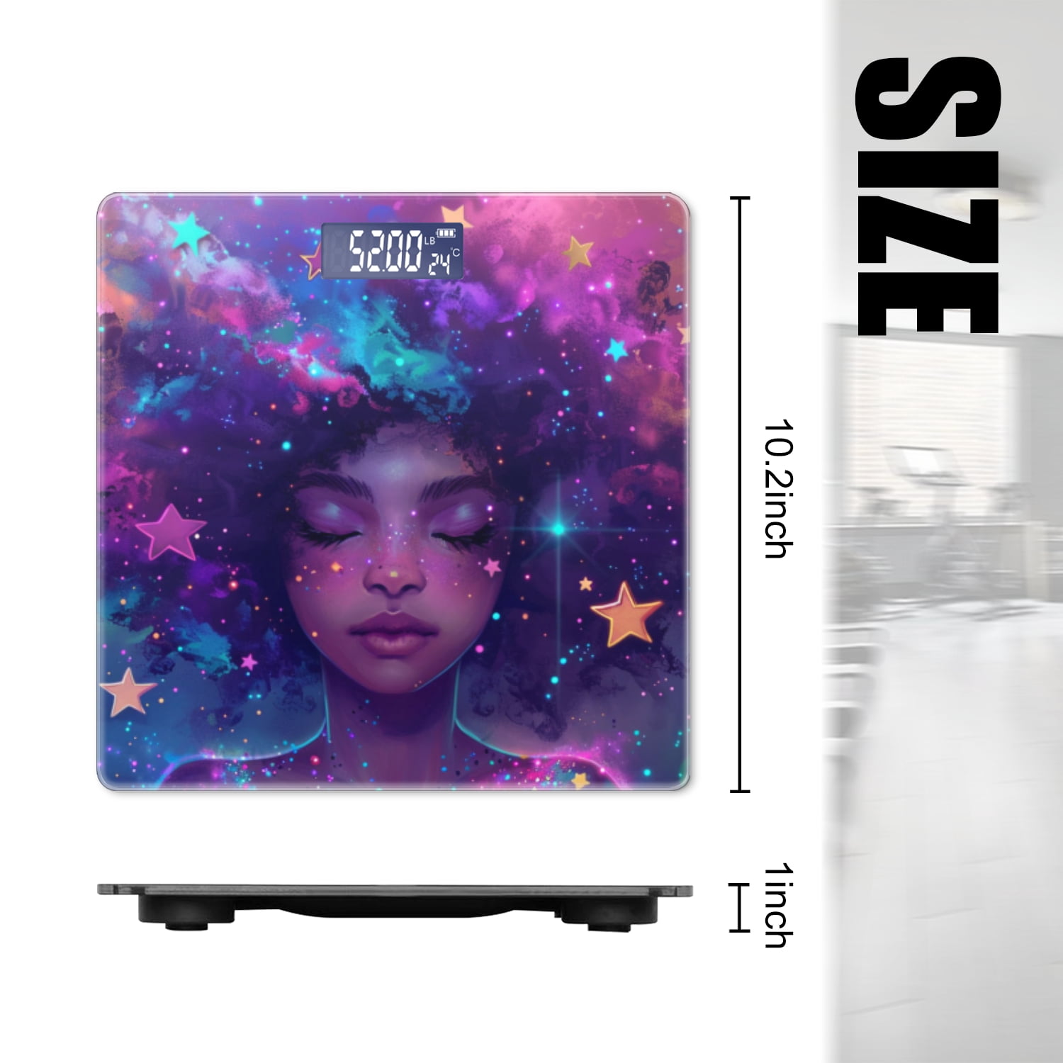 High Precision Body Weight Scale Smart Bathroom Scales with Large LCD Display(400lbs),Decorative for Bedroom-Enchanting Illustration Of The Goddess Representing Black Women