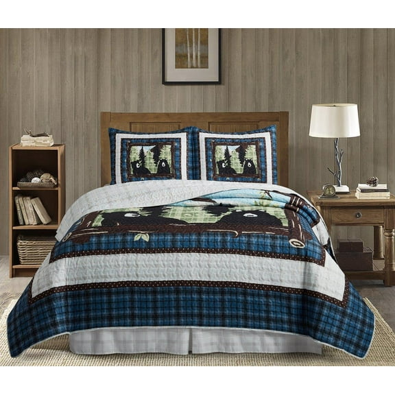 Virah Bella - Unexpected Visitors - Lightweight Reversible 3-Piece Lodge Quilt Set with Decorative Pillow Shams.