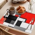 thumbnail image 3 of Black Red Geometric Placemats Set of 6 Red White Abstract Art Modern Place Mats Indoor Wipeable Table Mats Washable Cloth Dining Table Placemats for Kitchen Holiday Party Home Decor 13x19 Inch, 3 of 9