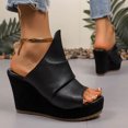 thumbnail image 3 of Womens Platform Wedges Open Toe Casual Soft Leather High Heels Sandals Comfy Arch Support Slip on Slides Black Size 7.5, 3 of 6