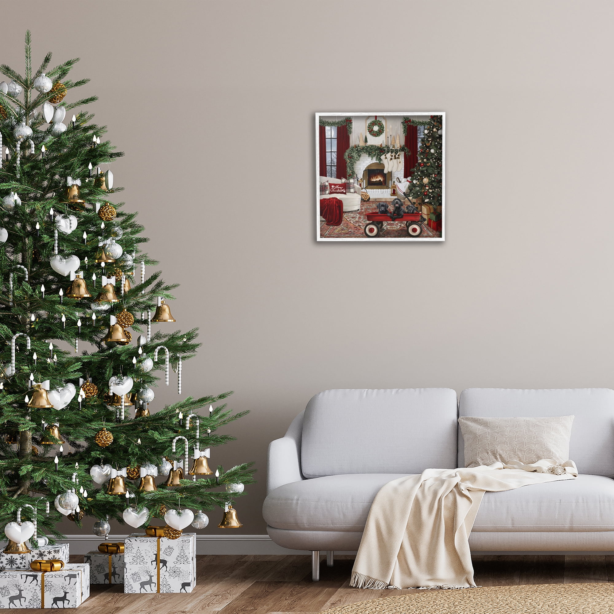 Stupell Industries Christmas Hearth Lounge Holiday Painting White Framed Art Prints Wall Art, 24 x 24