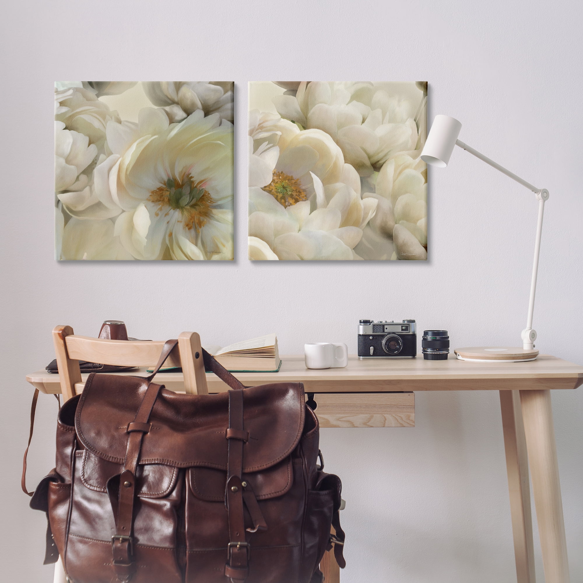 Stupell Industries White Peonies Serenity Floral & Botanical Painting Wrapped Canvas Art Print Wall Art, 24 x 24, Set of 2