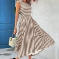 thumbnail image 2 of Robes Grande Taille Printemps Été Mode Tempérament Sans Manches Robes Rayées Grande Taille Robe Maxi Kaki TG, 2 of 9