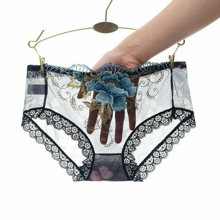 

Women Sexy Sheer Briefs Lace Embroidered Underwear See Through Knickers Panties