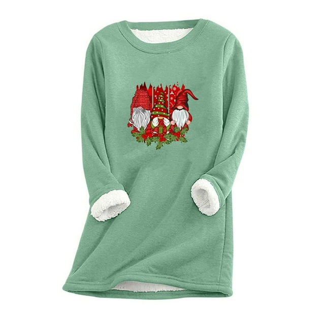 Jienlioq Mode Femme Noël Imprimé Manches Régulières Hiver Ample Vacances Décontracté Col Rond Chemise Hauts