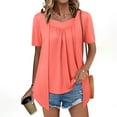 thumbnail image 2 of Womens Fake Two-Piece Shirts Cute Summer Lightweight Tunic Flowy Tops Short Sleeve Pleated Blouse Dressy Casual, 2 of 7
