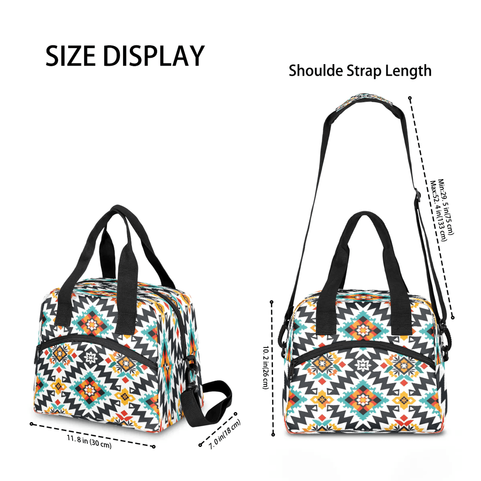 Herdesigns Western Aztec Insulated Lunch Bag for Women Men Adult, Reusable Insulated Cooler Lunch Box Lunch Tote Bag for Work Picnic Beach