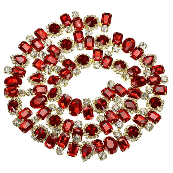 Uxcell Rhinestone Claw Chain, 1 Yard 2.2cm Width Flower Diamond Crystal Code Trim Chains for Necklace, Gold&Red