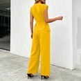 thumbnail image 7 of Women's Solid Color V-Neck Sleeveless 2-Piece Outfit Button Tie Detail Top with Straight Leg Pants Set Yellow L(L), 7 of 7