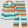 thumbnail image 2 of Xmyrz Womens Fall Pajamas Sets 2Pc Button Down Long Sleeve Pocket Homewear Striped Print Skin-Friend Lightweight Cool Pj'S Sleepwear Outfit, 2 of 3