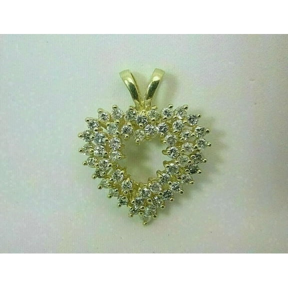 Real Moissanite 1Ct Round Heart Pendant 14K Yellow Gold Plated 18" Free Chain
