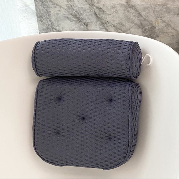 Tela de malla 4D para baño, cómoda y suave, imprescindible para baños, con almohada de bañera SPA con 7 ventosas