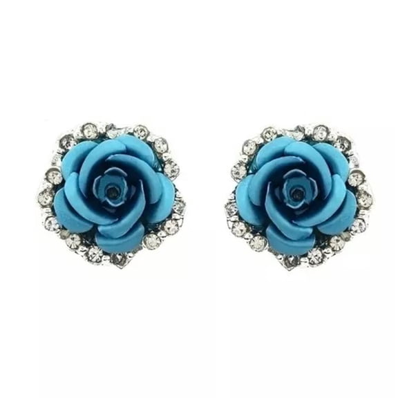 HOOUN Ladies Charm Rose Crystal Shinny mond Stud Earrings Fashion Womens Jewellery-Sky Blue