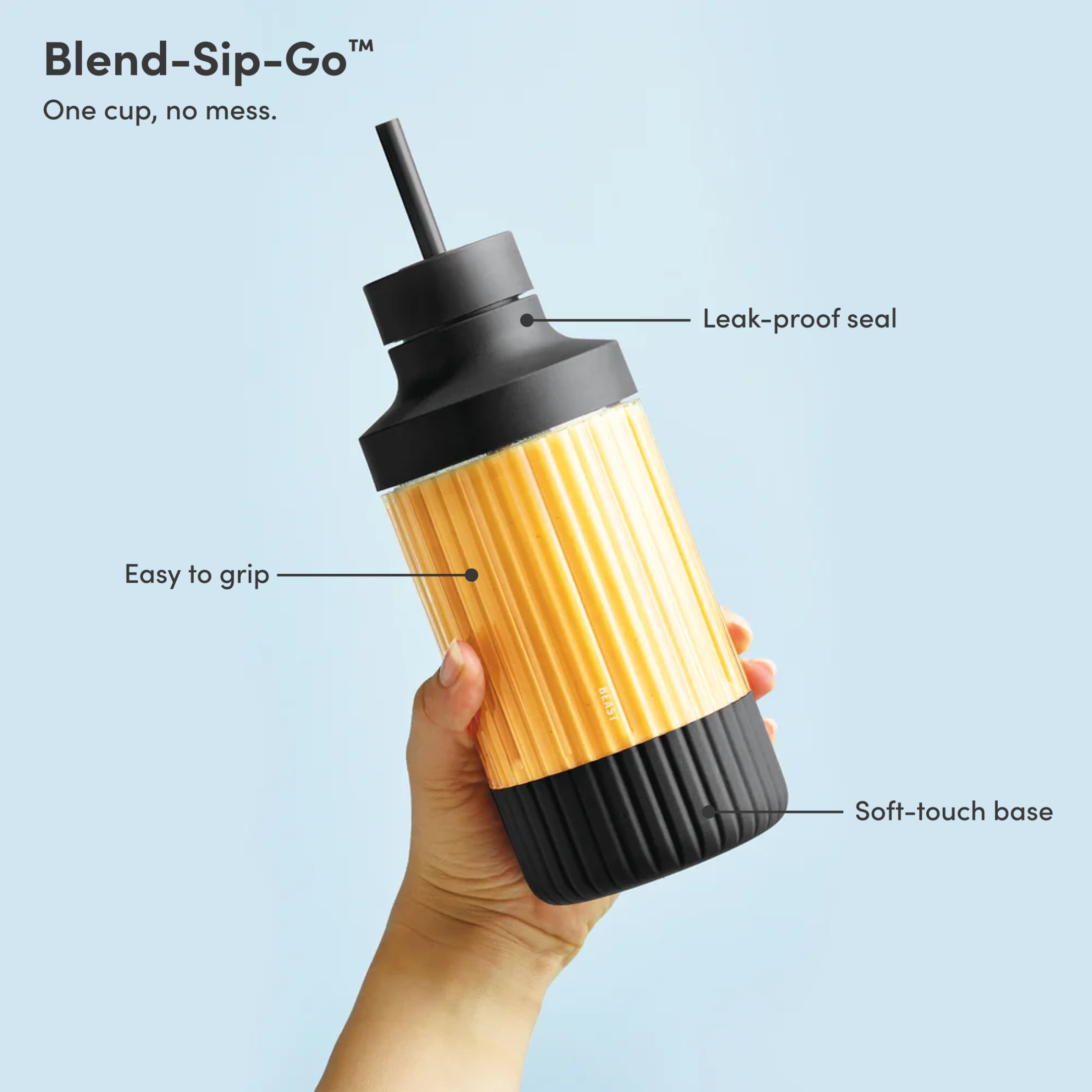 The Beast Mini® Blender | Personal Countertop Blender for Smoothies, Shakes, Food Prep, Frozen Fruits & Veggies, Sauces & Dips | Portable Bottle, Straw Cap and Straws | 600W Motor (Carbon Black)