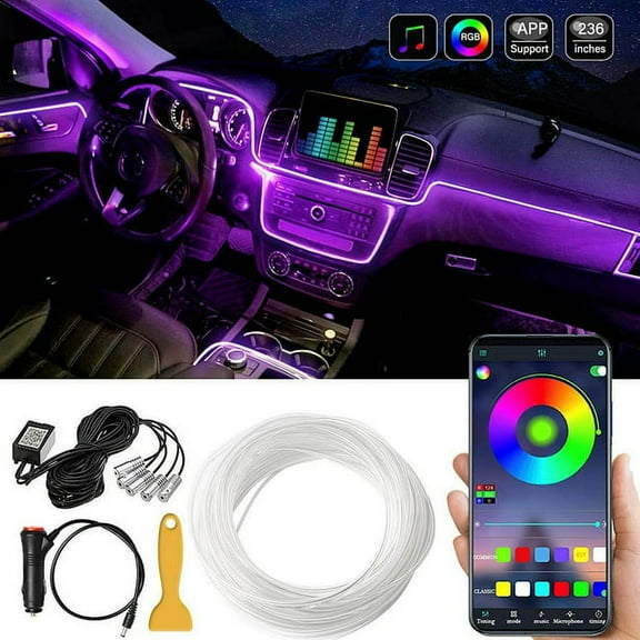 LED Car Interior Atmosphere Lights Strip 6M 5in1 RGB Optic Music ControlNeon Lamp Strip Universal