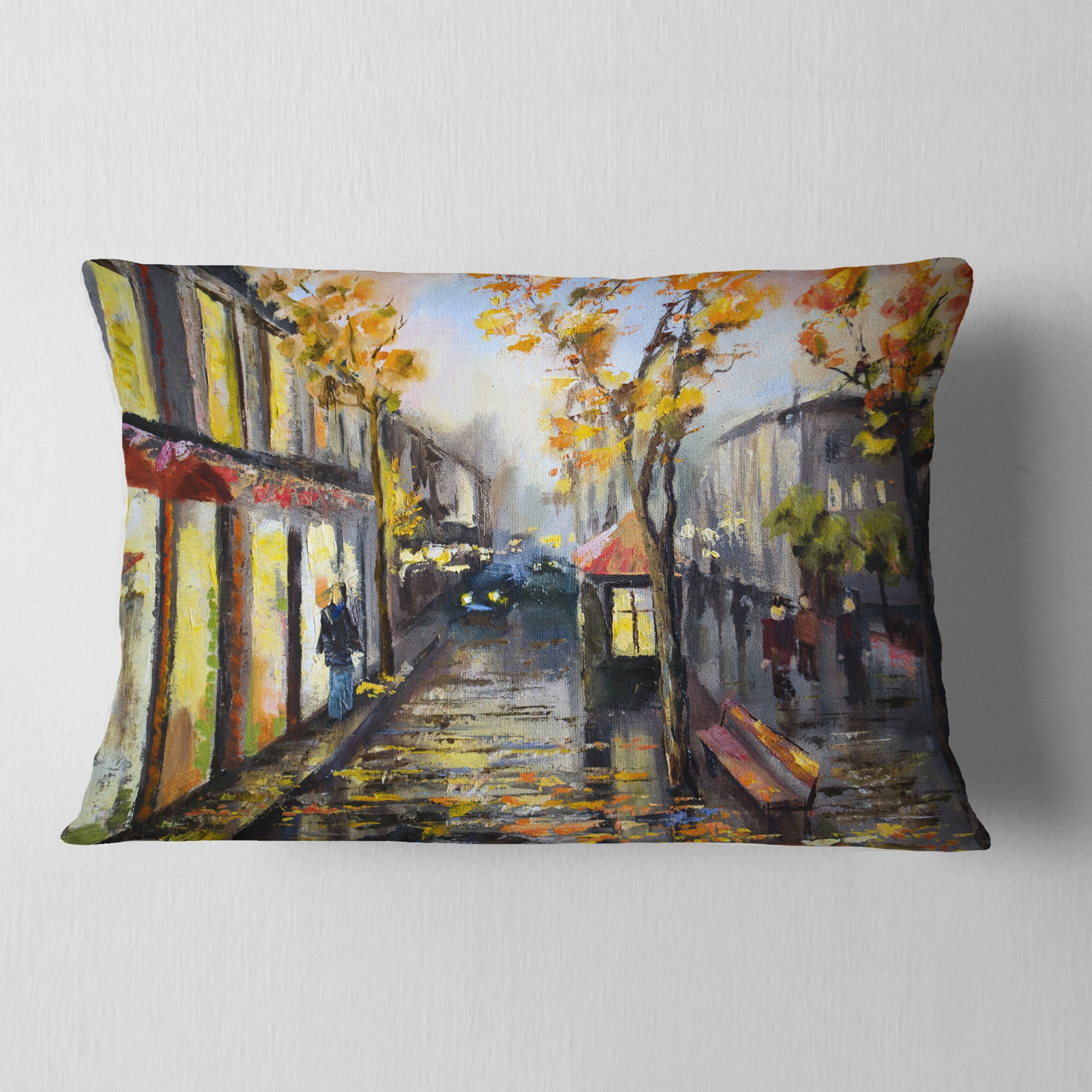 Designart City in Yellow Shade - Modern Cityscape Throw Pillow - 12x20