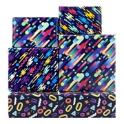 Retro Geometric Gift PresNok Wrapping Paper for Women Men 90s 80s Graffiti Birthday Paper Folded Flat 6 Sheets 20 x 28 inches Per Sheet for 90s 80s Neon Retro Birthday Party Black Light Party