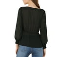 thumbnail image 4 of Allegra K Women's Ruffled Long Puff Sleeves Blouses V Neck Solid Color Semi Sheer Tops, 4 of 6
