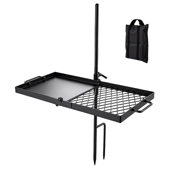 KFFKFF Heavy Duty Swivel Campfire Grill, 24" Portable Camping Grate & Griddle, Durable Steel BBQ Mesh, 360° Adjustable Height for Open Flame Cooking, Outdoor Use, Black