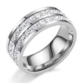 thumbnail image 1 of Anillo de lujo ligero con diamantes para mujer, anillo de acero de titanio y circonita sin color de 18 quilates, 1 of 6