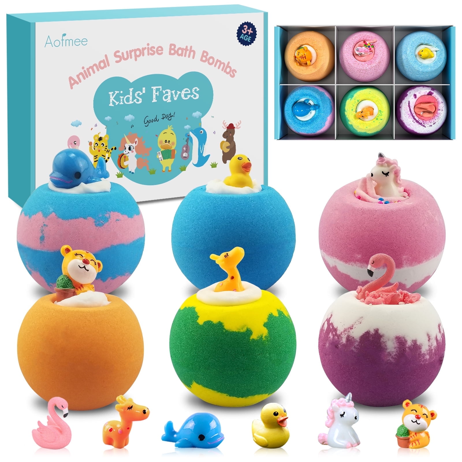 Aofmee Bath Bombs for Kids Set, 6 Pcs Safe Bath Bombs with Surprise Toys Inside - Fun Spa Bubble Bath, Christmas Birthday Gifts for Boys and Girls
