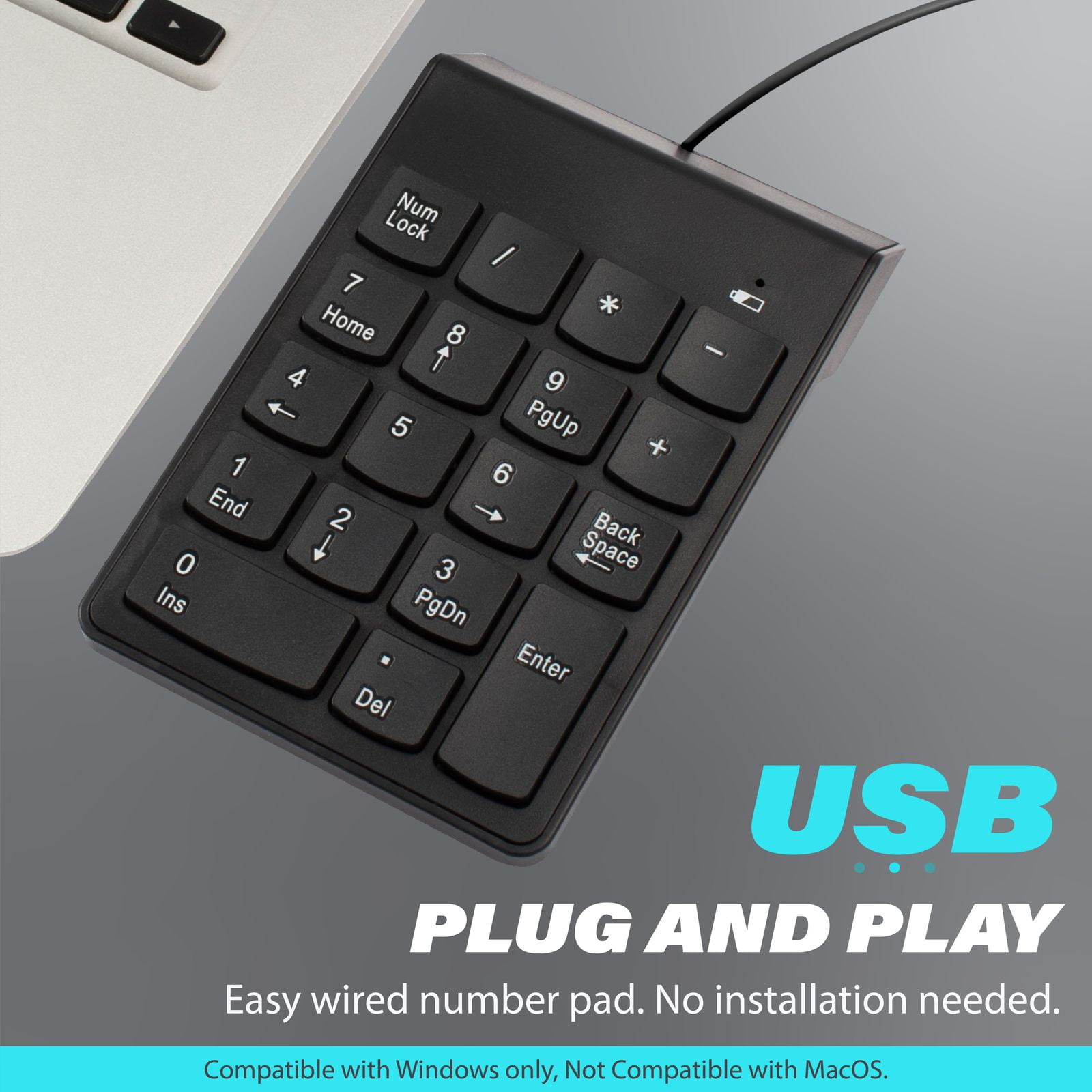 Wired Numeric Keypad, 19 Tasten Portable Slim Mini