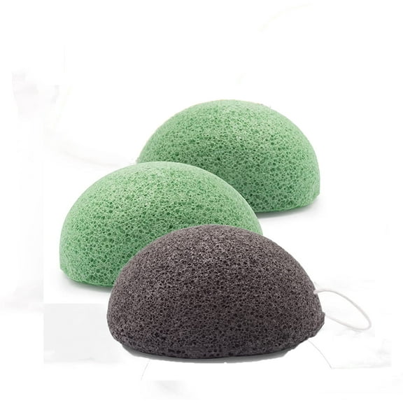 Happon 3 Pcs Organic Natural Facial Konjac Sponge and Face Scrubber - for Gentle Face Exfoliation Deep Pore Facial Cleansing Sponge （Round）