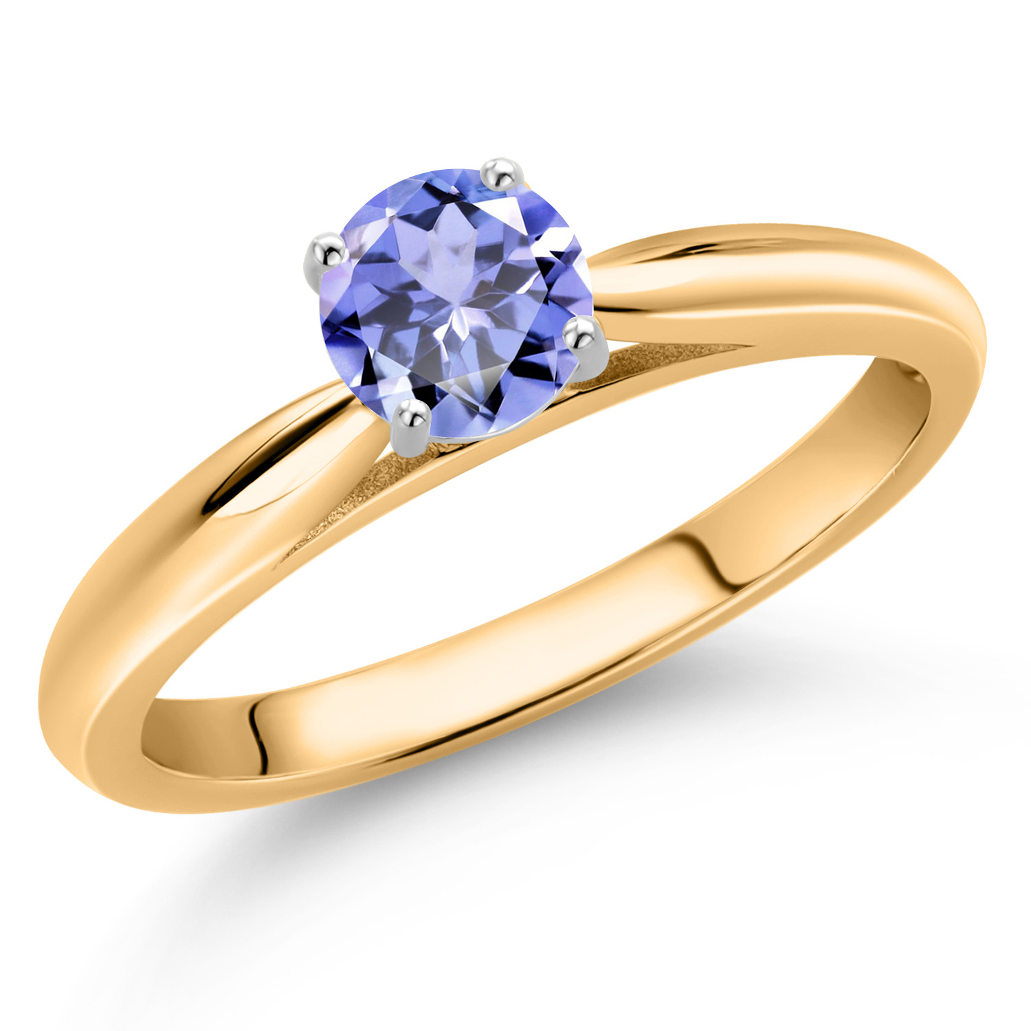 Gem Stone King 10K Yellow Gold Blue Tanzanite Solitaire Engagement Ring for Women (0.46 Cttw, Round 5MM, Gemstone, Available in Size 5, 6, 7, 8, 9)