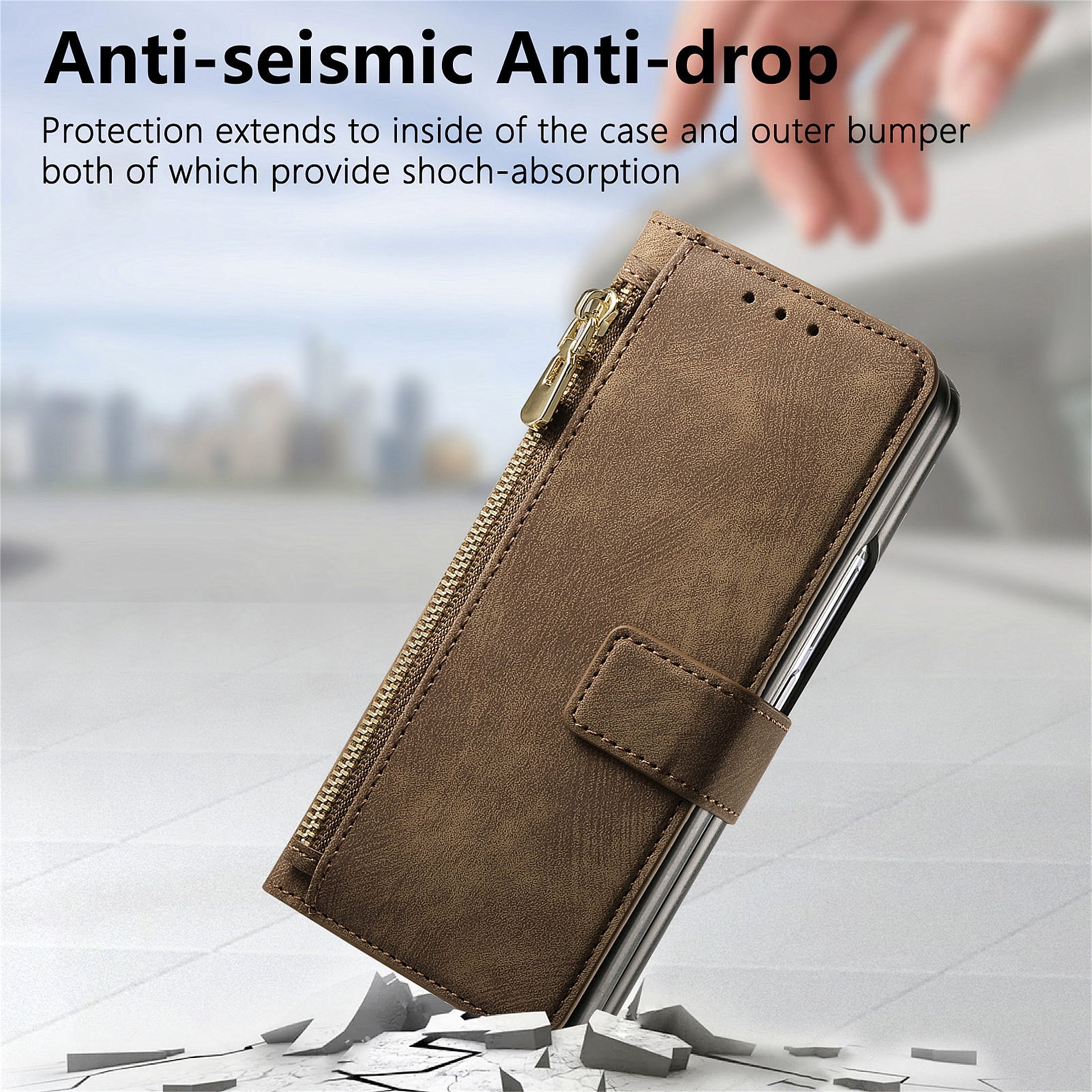 CCSmall for Samsung Galaxy Z Fold 6 5G Detachable Magnetic Wallet Phone Case, RFID Blocking Material Retro Folio Flip Leather Case Zipper Purse Cover with Card Slots for Galaxy Z Fold6 KQX Brown