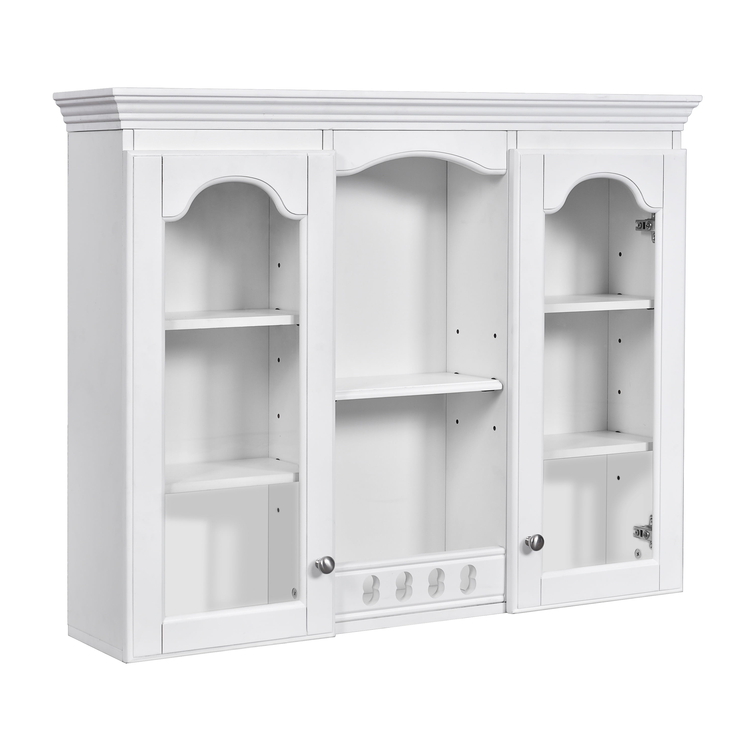 White Wall Mounted Cabinet with 2 Glass Doors – Over The Toilet Storage Cabinet, Retro Style Bathroom Wall Cabinet with Adjustable Shelf