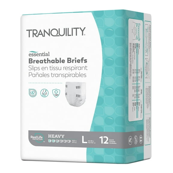 Tranquility Essential Adult Incontinence Brief L Heavy Absorbency Breathable, 2746, Heavy, 72 Ct