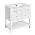 thumbnail image 6 of White Modern 30-Inch Bathroom Vanity with Ceramic Sink Solid Wood and 5 Drawers for Bathroom, 6 of 7