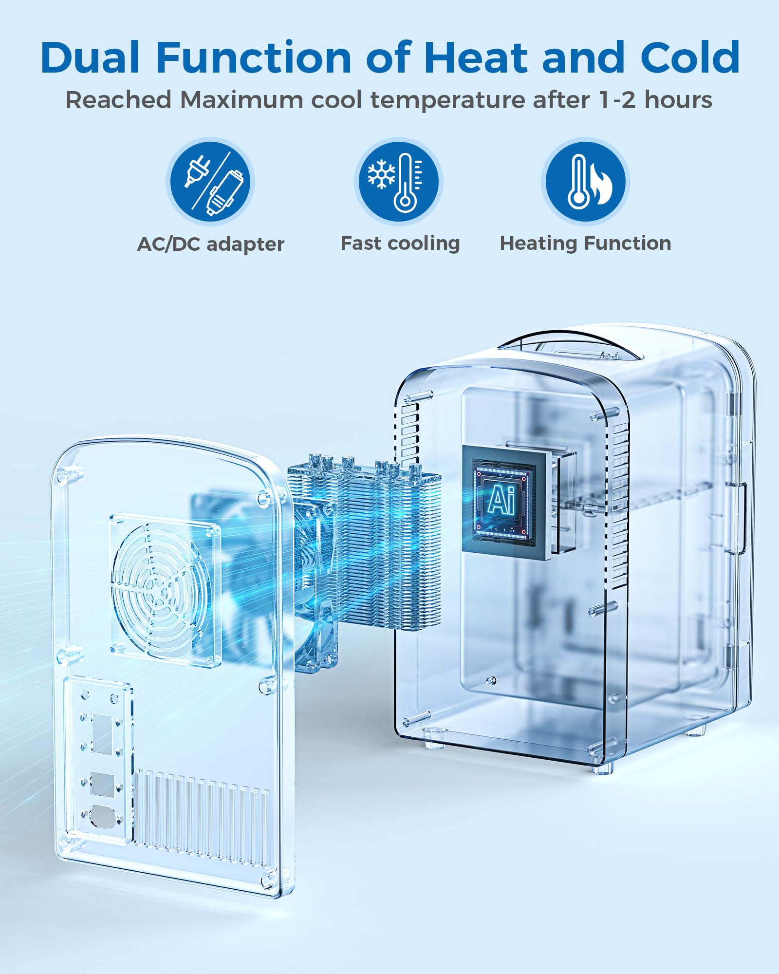LHRIVER Mini Fridge, Portable 4L/6 Cans Cooler & Warmer, 110 V AC/12 V DC Option for Bedroom & Car, White