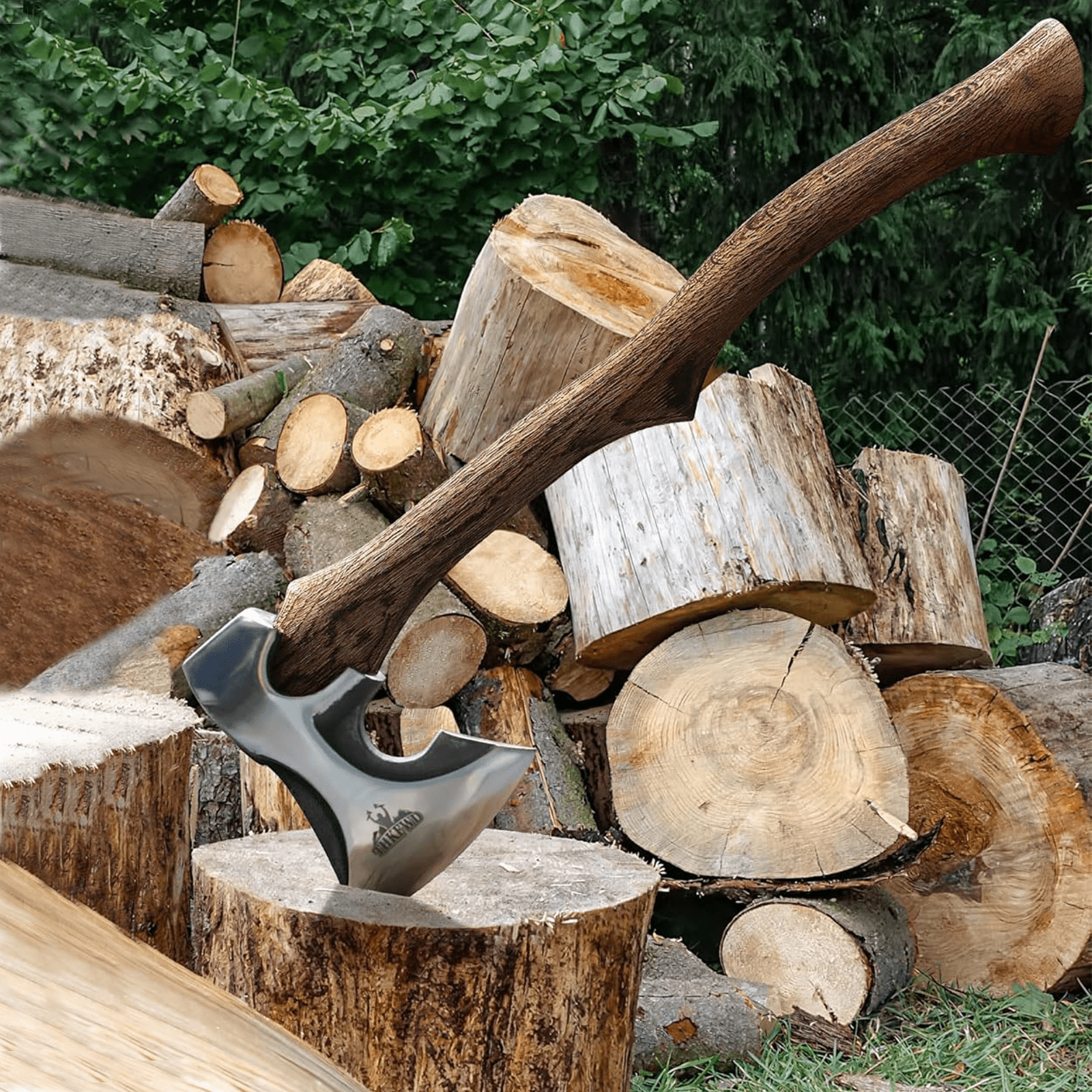 THKFWD 22.3" Wood Splitting Axe - Forged Carbon Steel Chopping Hatchet with Leather Sheath, Heavy-Duty for Camping,Survival and Firewood Cutting