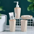 thumbnail image 2 of iMucci 4 Piece Beige Bathroom Accessories Set Modern Geometric Countertop Organizer Includes Lotion Dispenser, Toothbrush Holder, Cup and Soap Dish, 2 of 6