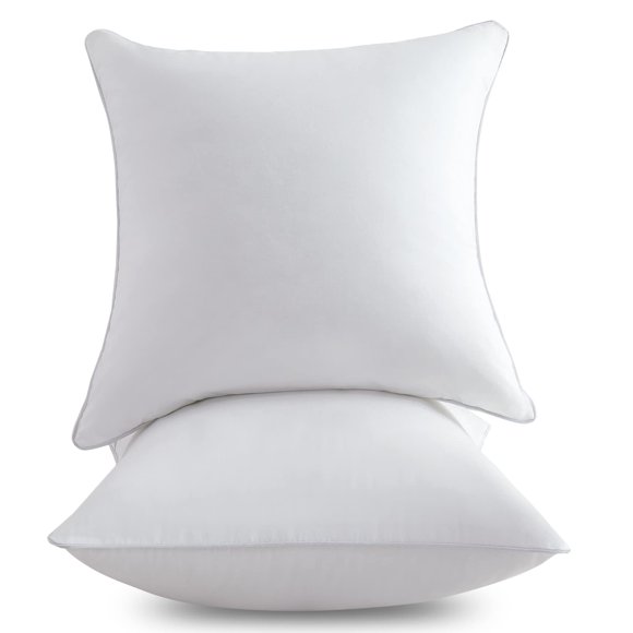 FAVRIQ Insertos de almohada de 18 x 18 (juego de 2) – Almohada cuadrada para sofá interior de 18 pulgadas con funda 100% algodón – Par de insertos de almohada decorativos – Almohada de sofá blanca