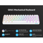 Geeky GK61 Hot Swappable USB Gaming Keyboard with Keycap Puller & Switch Puller, White