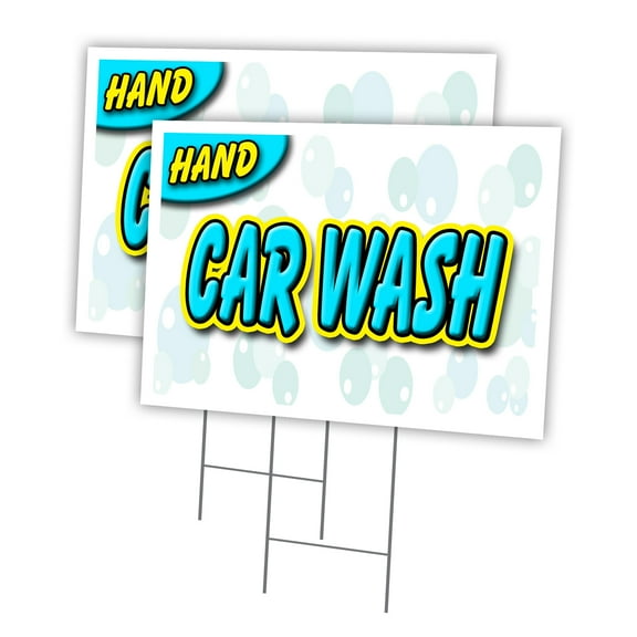HAND CAR WASH 2 Pack Of 18" x 24" Yard Sign & Stake | Advertise Your Business | Stake Included Image On Front Only | Made in The USA