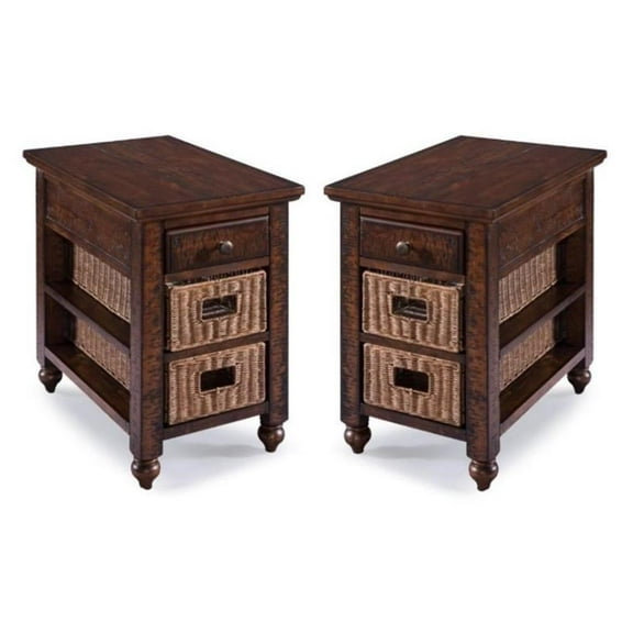 Home Square Cottage Lane 1 Drawer End Table in Brown Finish - Set of 2