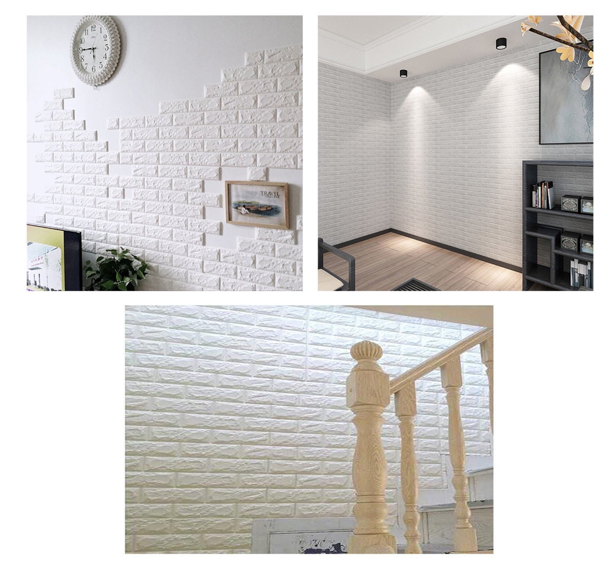 10 Pack 3D Brick Wallpaper 24"x24" Faux Brick Textured Effect Background Wall Decoration