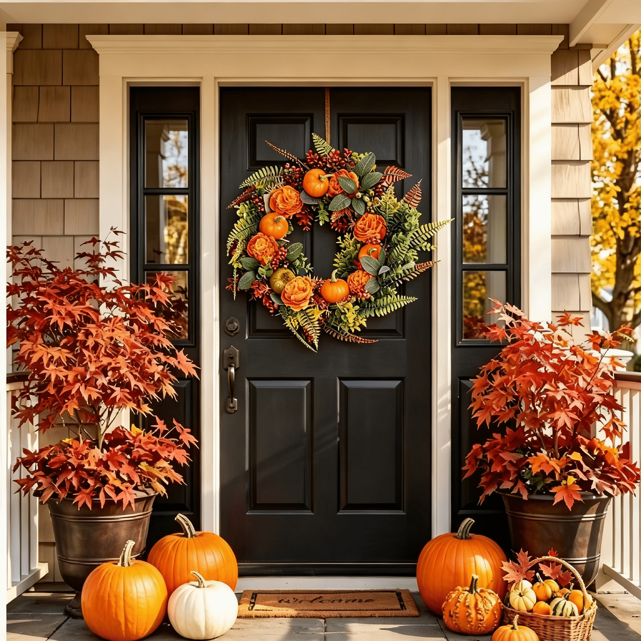 17.71 Inch Autumn Wreath with Pumpkin Leaves and Berries for Halloween Thanksgiving