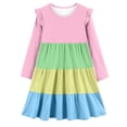 thumbnail image 4 of Tranfacy Robe d'Été pour Filles Enfants à Manches Longues à Blocs de Couleur Extensible Évasée Tournoyante Patineuse Robes de Récital pour Ados Enfants, 4 of 7