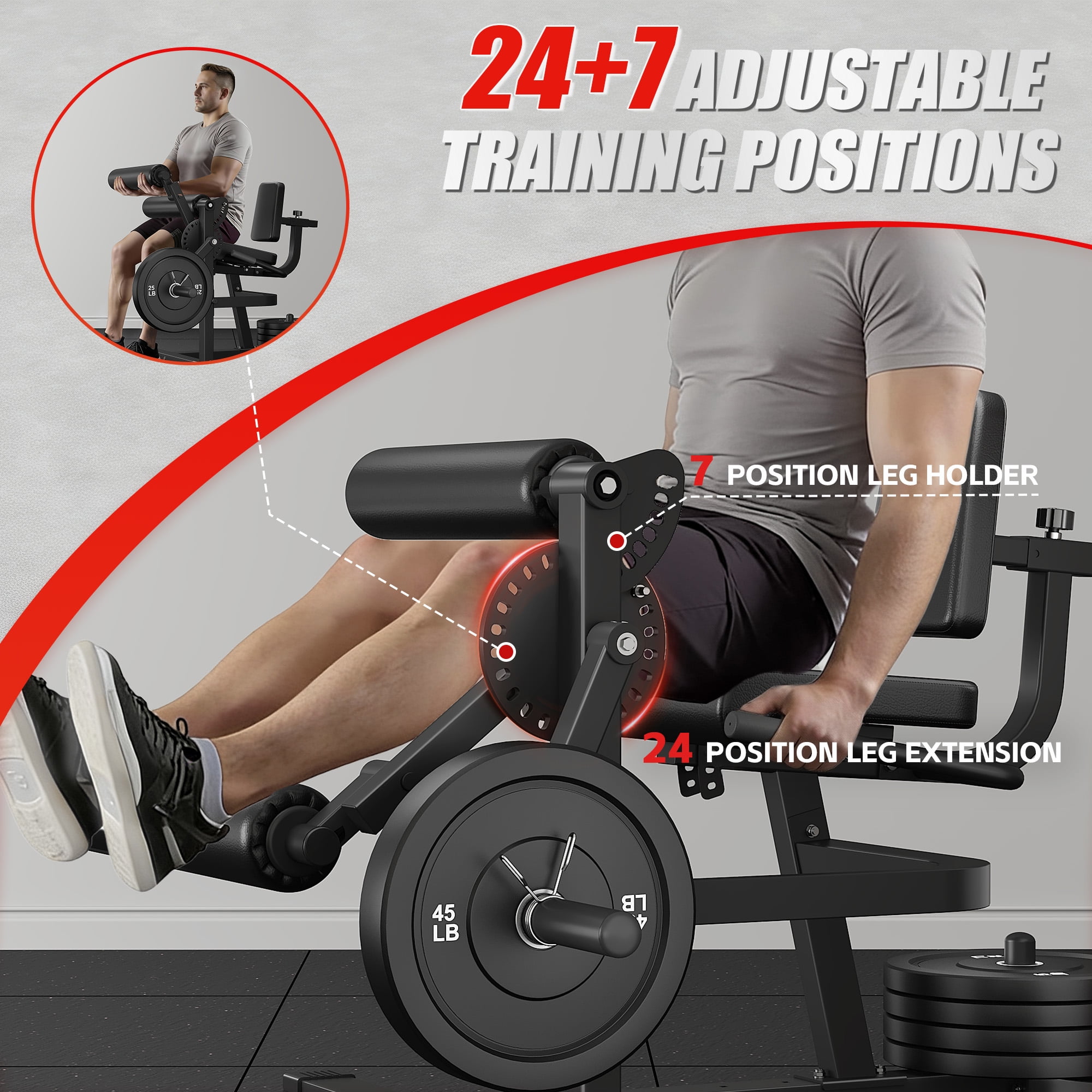 MITONOS Leg Extension and Curl Machine,4 in 1 Lower Body Workout Machine,Adjustable Leg Curl Machine with,Leg Extension Machine with Exercise Bench,Home Gym Weight Machine with 100lb Plates