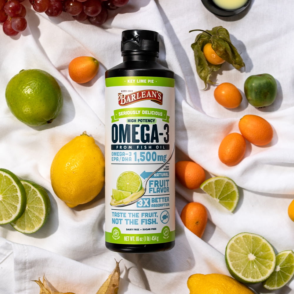 Barlean's Key Lime Pie Seriously Delicious High Potency Omega-3 Fish Oil - EPA/DHA for Brain, Heart, Joint, & Immune Health - All-Natural Fruit Flavor, Non-GMO, Gluten Free - 16 oz