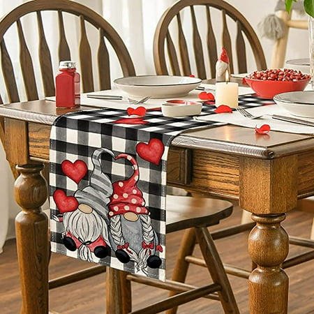 

Valentine s Day Table Flag Festival Decoration Love Little Gnome Pattern Linen Table Cloth 33 * 183cm